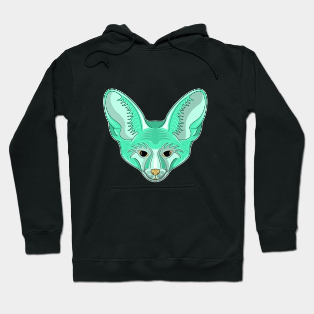 cute cyan bat eared fox face cartoon Hoodie by dwalikur